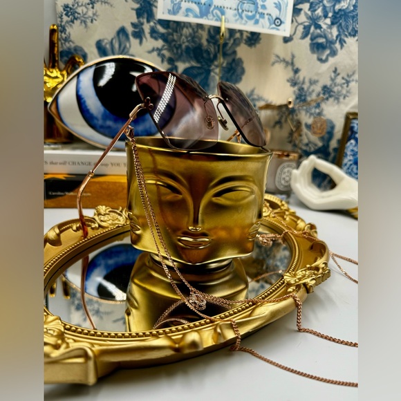 🆕 JIMMY CHOO 🧿 NWOT TAVI DDB3X Oversized Square Sunglasses Gold Copper w Chain - Picture 16 of 16